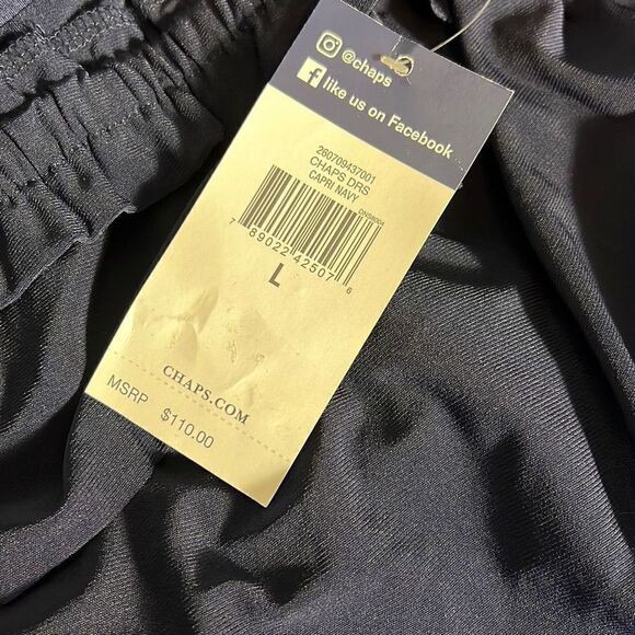 NWT Chaps Off Women Shoulder Ruffle Maxi Dress Navy Blue Size L - Picture 5 of 9